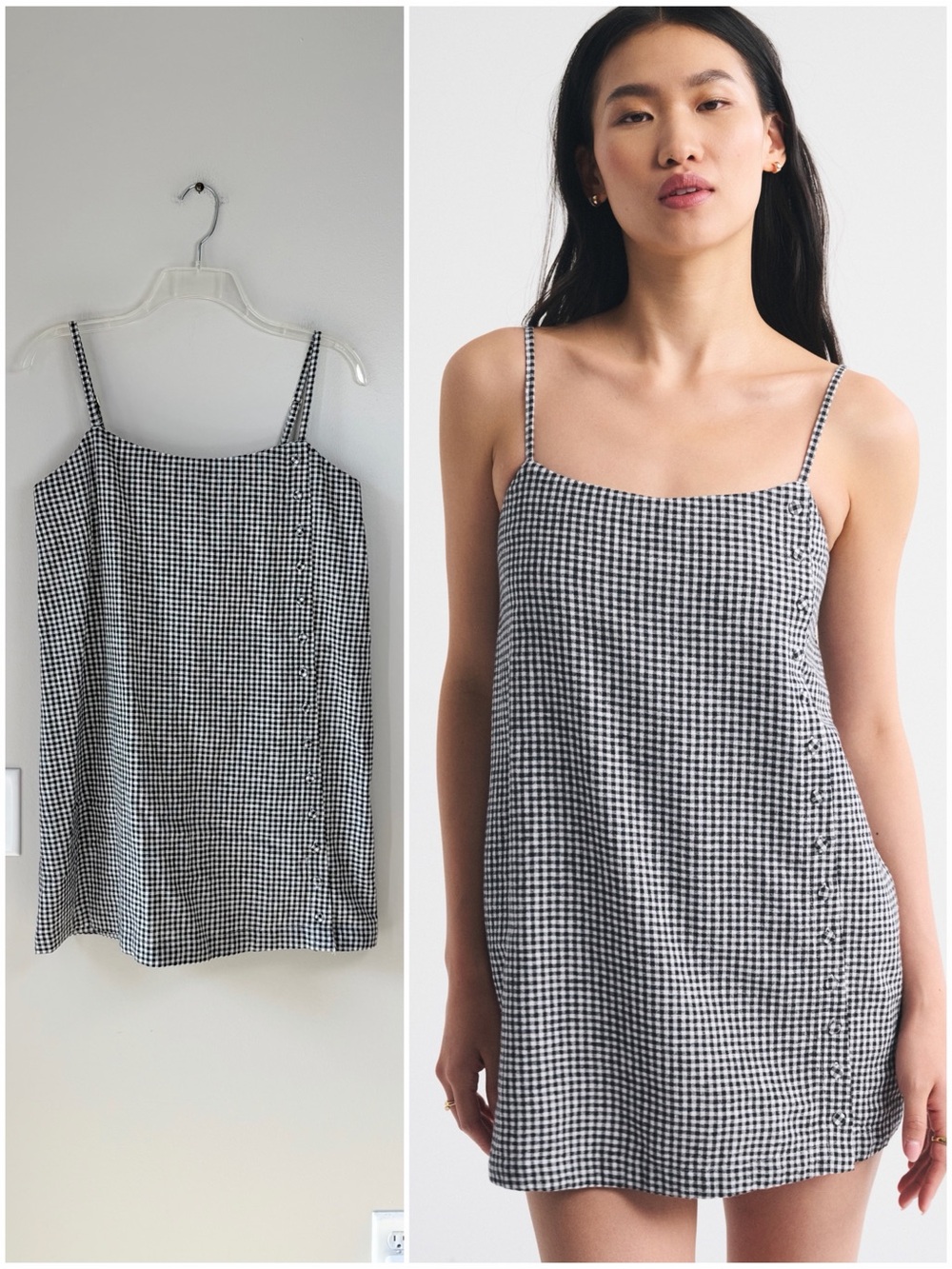 Abercrombie & Fitch Black and White Gingham Linen Blend Mini Dress